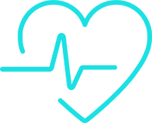 Teal heart with a pulse line inside on a white background