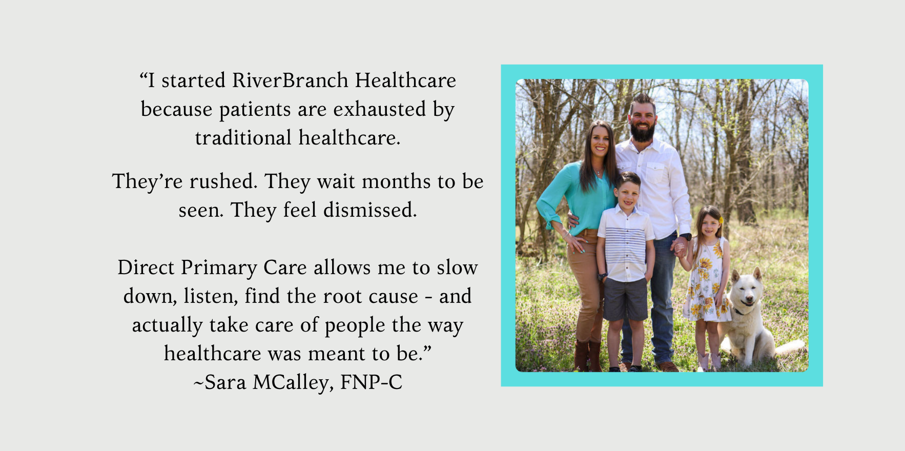 Load video: Video of Sara McCalley FNP-C explaining why she started RiverBranch Healthcare - also a couple of patient testimonials