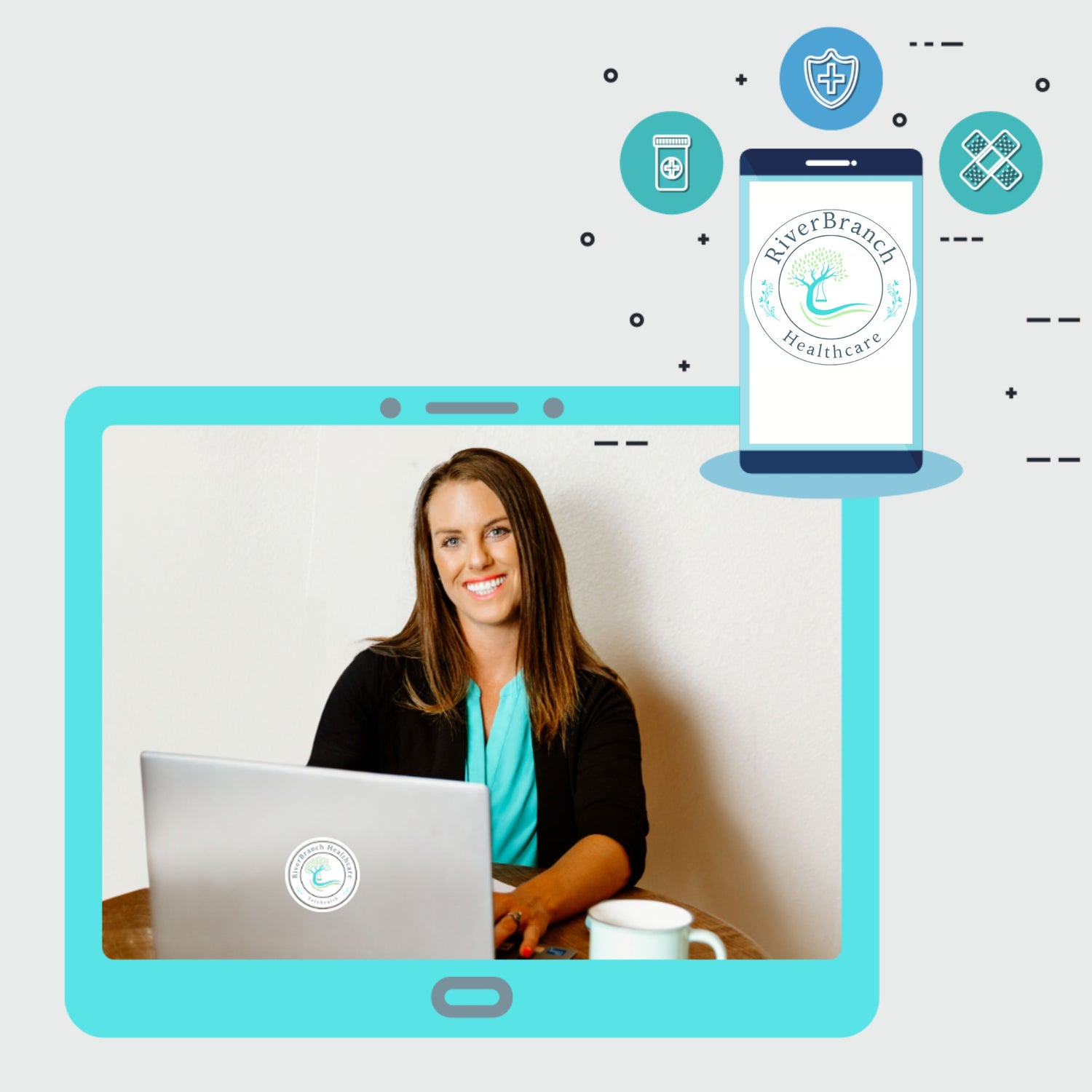 photo of Sara McCalley FNPC wearing a teal top and black jacket in front of a silver computer screen